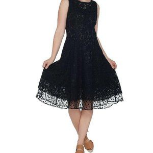 Isaac Mizrahi Black Lace Polka Dot Cocktail Sleeveless Point D'esprit Dress 4